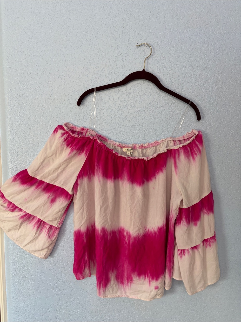 Andree by Unit Size 2X Womens Top Pink Tie Dye Boho Off Shoulder Blouse